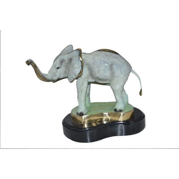 Elephant trunk Up Bronze Statue -  Size: 16"L x 9"W x 10"H.