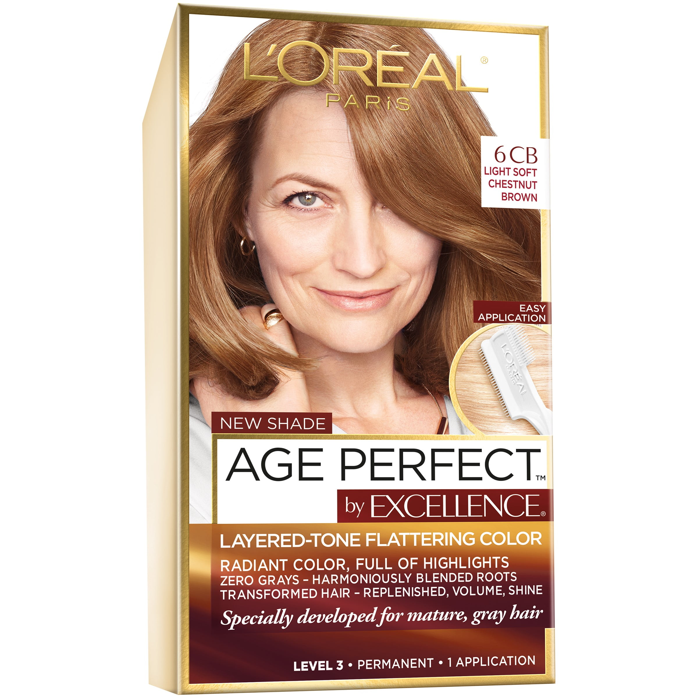 L'Oreal Paris Age Perfect Permanent Hair Color, 6CB Light Soft Chestnut  Brown, 1 Kit 