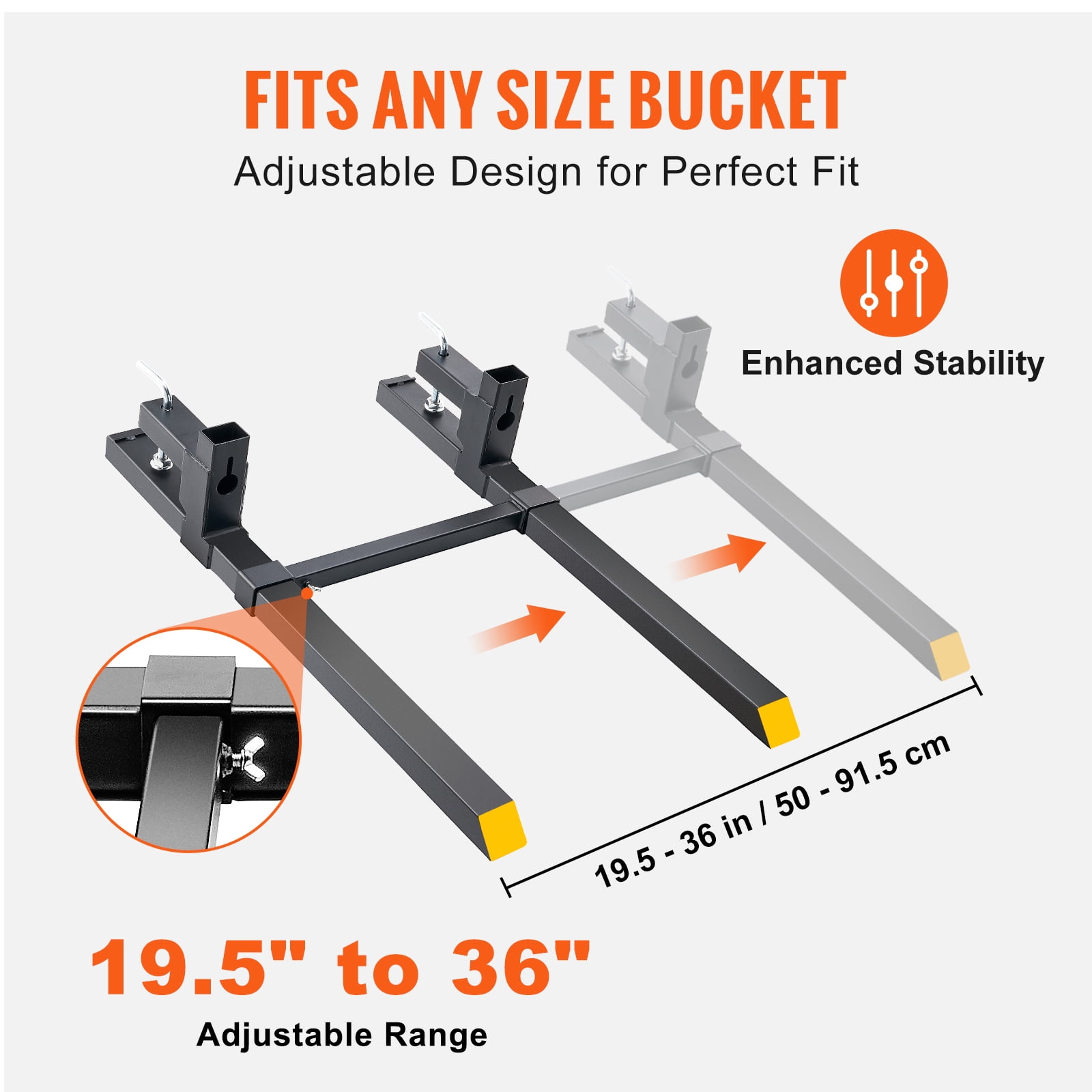 VEVOR Pallet Forks, 2000 lbs Clamp on Tractor Bucket Forks, 43" Total Length Heavy Duty Pallet Forks with Adjustable Stabilizer Bar