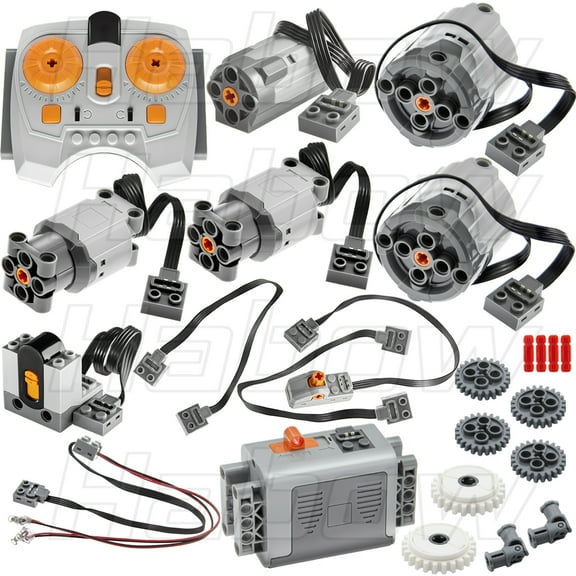 Habow 24Pcs Power-Function Technic-Parts Kit M/L/XL Motor IR Remote Control AA-Battery-Box-8881 IR Receiver Extension Wire Light Cord Control Switch Compatible with mainbrands Technic-Parts.
