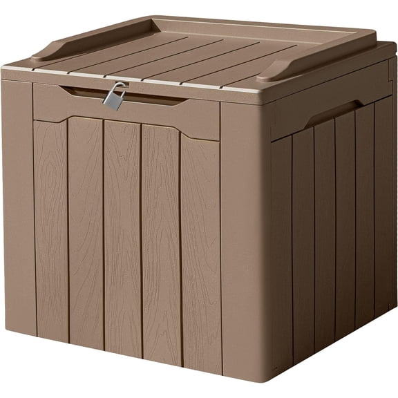 QHTER 31 Gallon Waterproof Outdoor Storage Box Resin Deck Box Lockable and UV Resistant for Patio Furniture,Garden Tools (Light Brown)