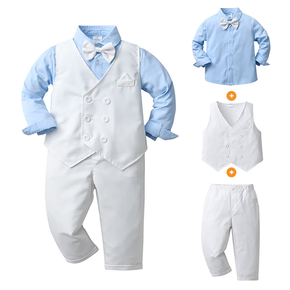 FYMNSI Baby Boy Clothes Gentleman Outfits Long Sleeve Wedding Party Tuxedo Suit Toddler Dress Shirt+Bowtie+Vest+Pants Set 9-12 Months