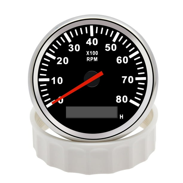 Geloo 85mm Digital Tachometer 8000RPM Waterproof Marine Hourmeter Red LED Backlight Guage for