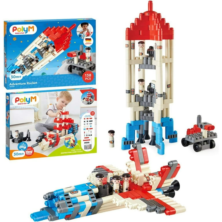 Hape: PolyM: Adventure Rocket - Red-Blue-White - 138pc Building