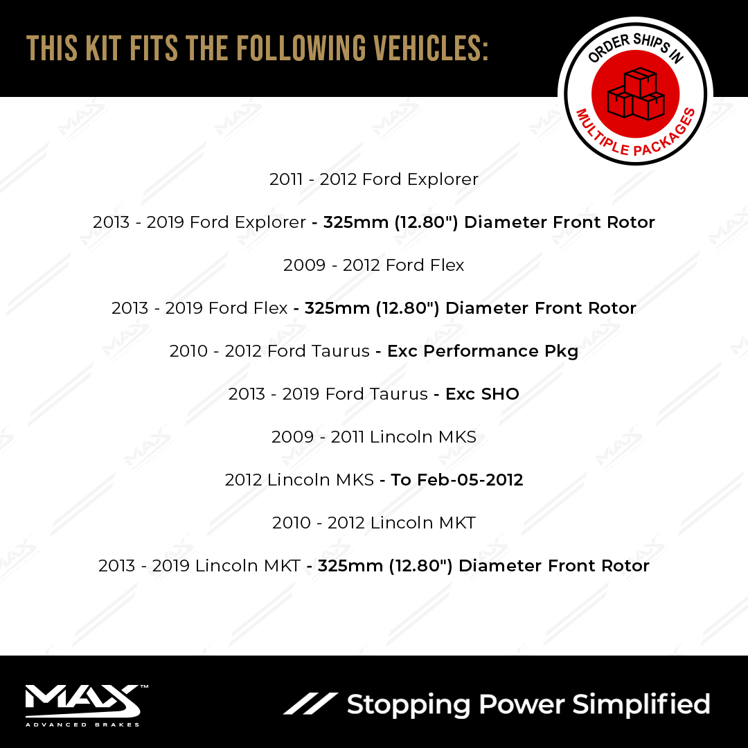 MAX Advanced Brakes - Front Brake Kit For 2011-2019 Ford Explorer (12.80" Dia Front Rotor) | Carbon Ceramic Brake and Rotor Kit | Daily Driving OE Replacement Brake Rotors