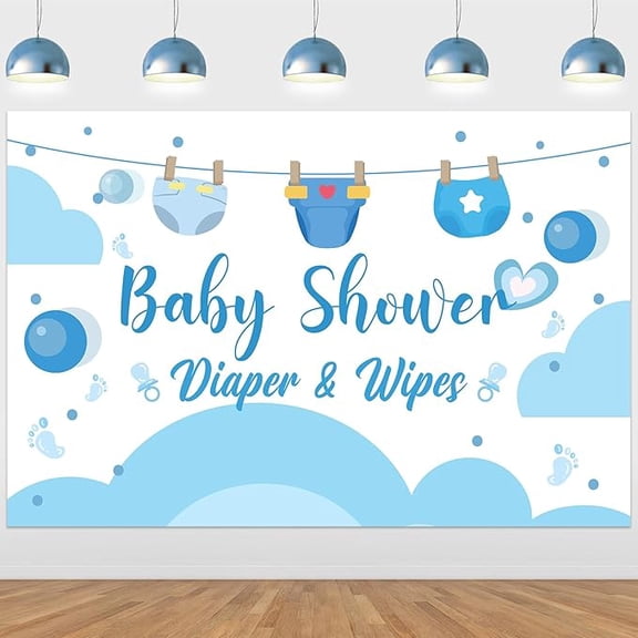 Diaper&Wipes Baby Shower Backdrop, 4.92 * 3.28ft Blue Vinyl Diaper Theme Party Decor for Boys Gender Reveal Party Supplies