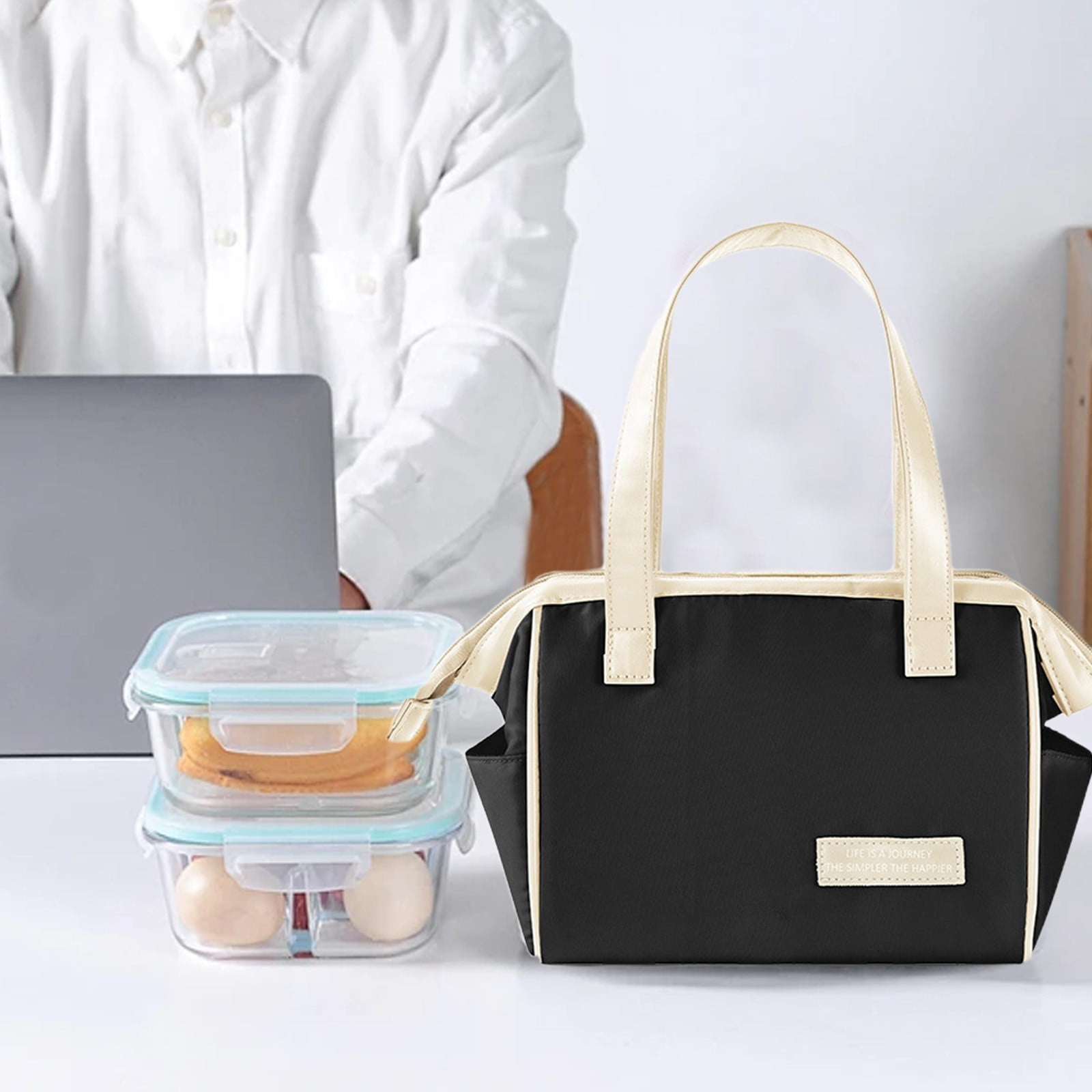 SCNOR Lunch Bag for Women and Men,Insulated Lunch Tote,Stitch Bento Bags,Black