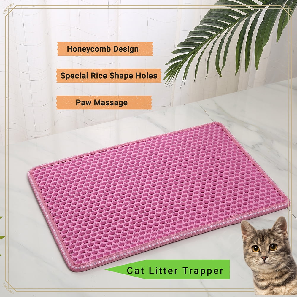 2-Layer Cat Litter Mat Litter Trapper Pink Traps Litter from Box, Soft on Kitty Cat Paws Honeycomb Double-Layer, Helps to Waste Less Litter on Floors Size 21" X 14" 2-Layer Cat Litter Mat Litter Trapper Pink Traps Litter from Box, Soft on Kitty Cat Paws Honeycomb Double-Layer, Helps to Waste Less Litter on Floors Size 21" X 14"