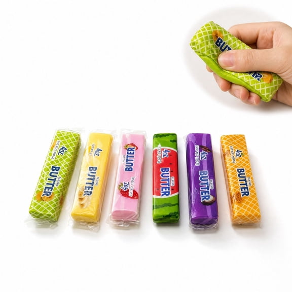 Random Style Realistic Fruit Butter Stick Squishy Squeeze Toy,Slow Rebound Soft PU Foam Sensory Hand Stress Relief Fidget,Novelty Kawaii Food Figurine Home Desk Decor Party Favor Present