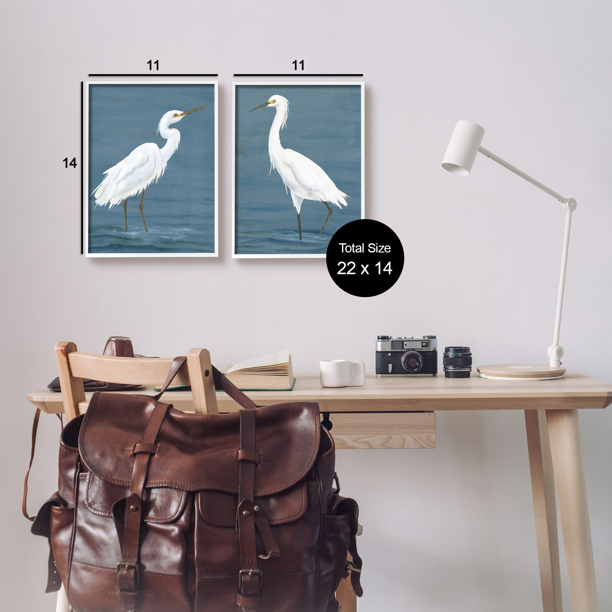 Stupell Industries White Egrets on Shore Animals & Insects Painting White Framed Art Print Wall Art, 11 x 14