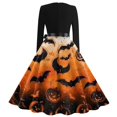 thumbnail image 5 of WTOBBY Women's Fashion Round Neck Casual Slim Halloween Printed Long Sleeve Audrey Hepburn Style Dress with Retro Design for Party and Everyday Wear ,Saffron M, 5 of 6