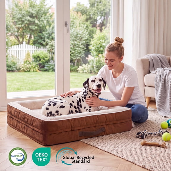 Orthopedic Dog Bed Large Waterproof Pet Sofa Bed Four-Sided Bolster Cushion Dog Couch with Removable Washable Cover,Brown