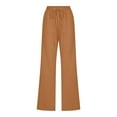thumbnail image 4 of lcziwo Linen Pants for Women Dressy Drawstring Elastic High Waist Strousers Straight Leg with Pockets Pant Casual Summer 2025 Trousers Coffee,S, 4 of 6