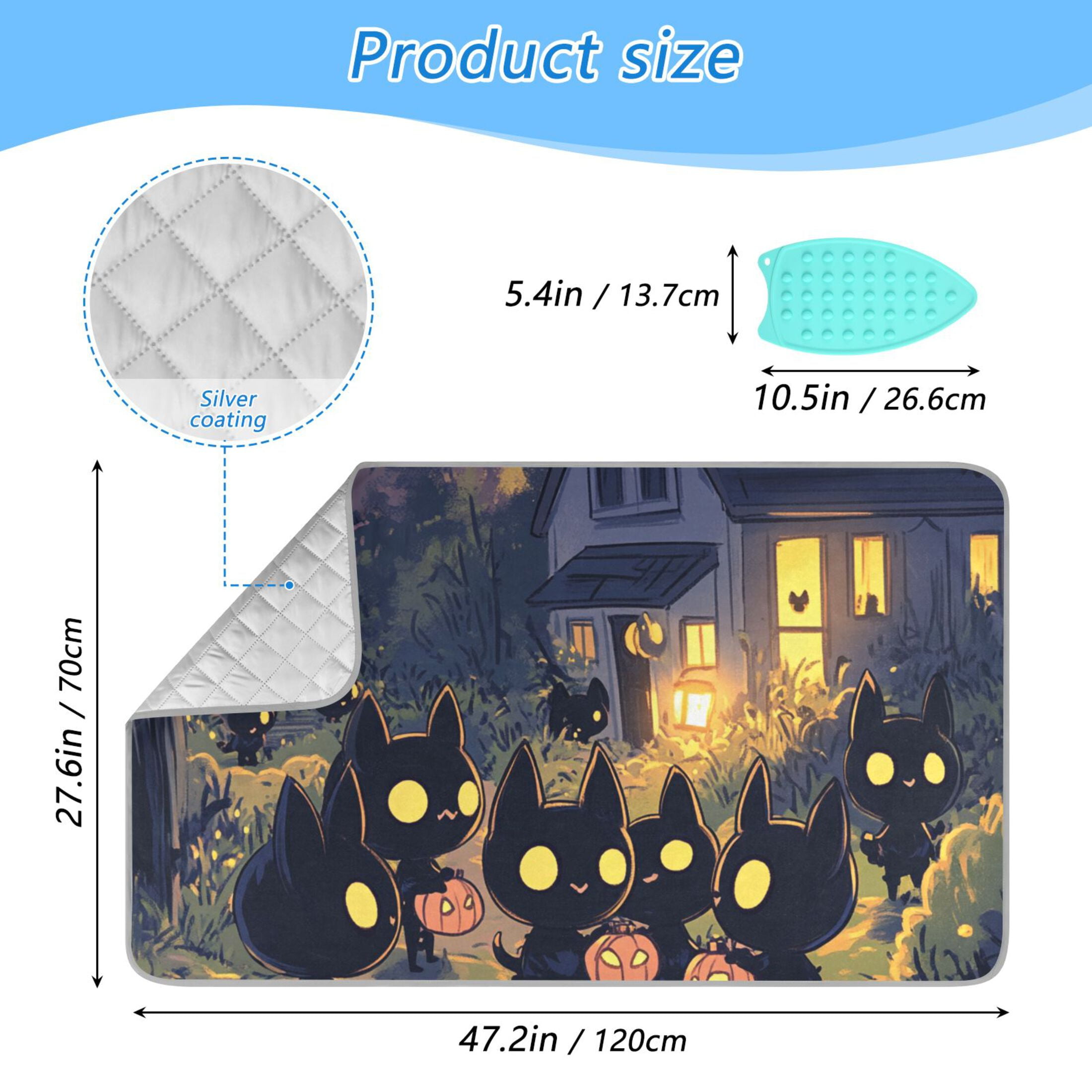 Halloween Black Cat Pumpkin Lights Ironing Mat Blanket for Table Top Travel Portable Ironing Board Pad 47.2x27.6 Inch