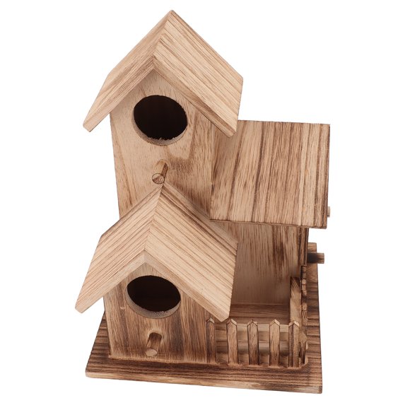 House Wooden Bird House with Roofs Countryside Small Bird Nesting Cottage Feeder for Indoor Outdoor Courtyard Patio