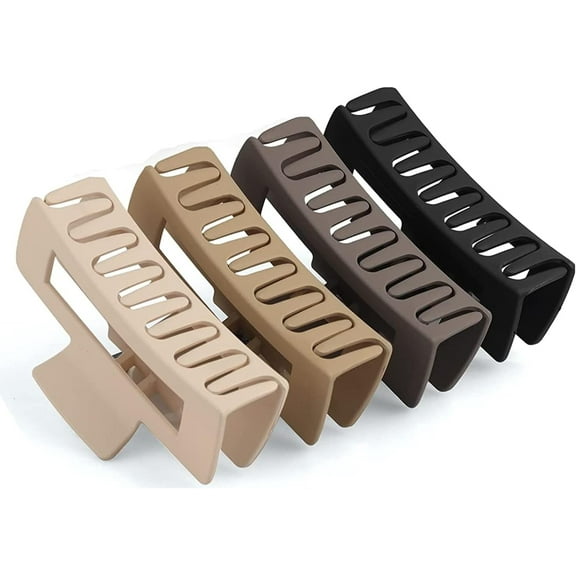 Hair Claw Clip for Women & Girls, 4.3 Inch(11cm) Large Claw Clip for Women Thick Hair, Matte Hair Clips, Non-Slip Strong Jaw Claw Clips (Rectangle 4Pcs)