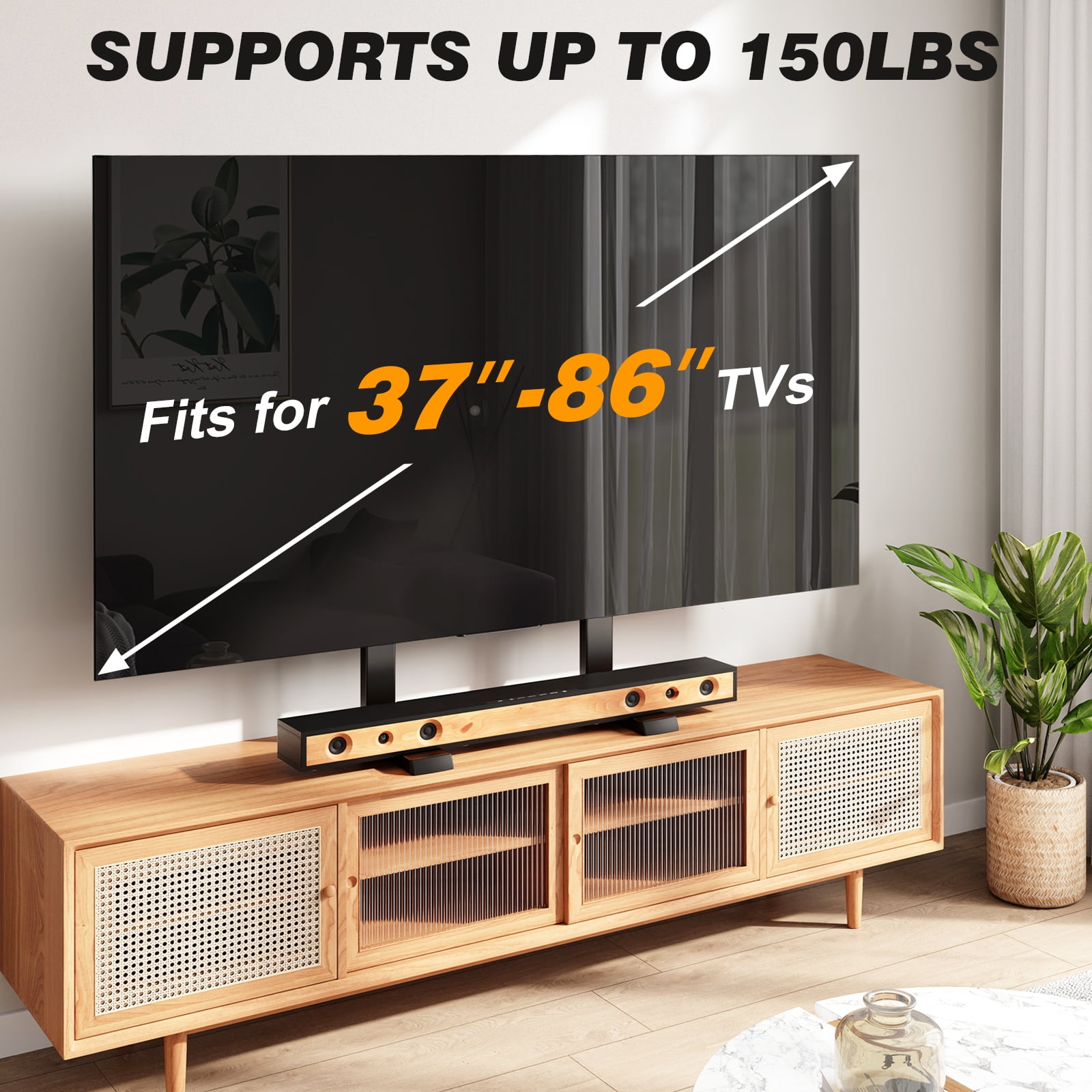 RTVR Universal Table Top TV Stand Base Height Adjustable for Most 37 to 86 inch LCD LED Screen, Tabletop TV Mount Stand