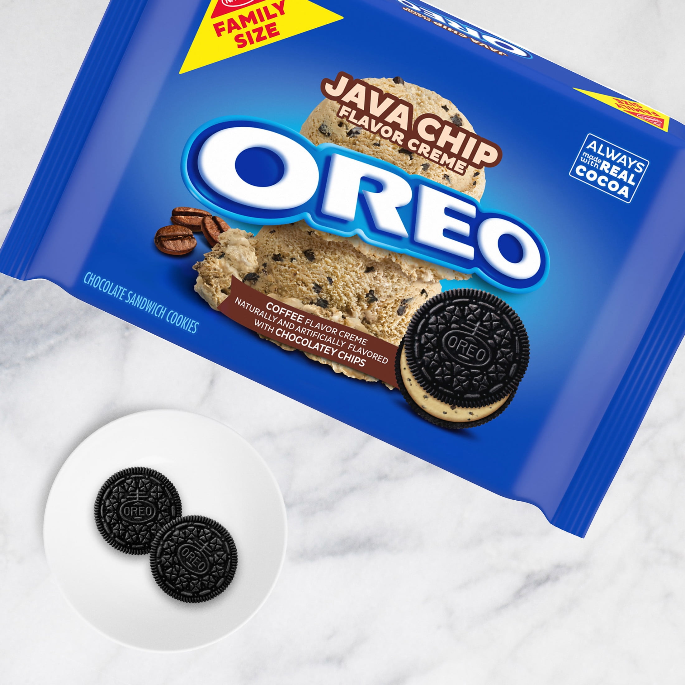 (3 pack) OREO Java Chip Creme Chocolate Sandwich Cookies, Family Size, 17 oz