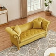 thumbnail image 2 of Velvet Sofa Stool with 2 Throw Pillows, Small Loveseat Sofa with Hidden Storage Space, Comfy Sofa Couch with Solid Wood Legs and Curved Arms for Living Room, Bedroom, Weight Capacity 500 LBS, 2 of 7