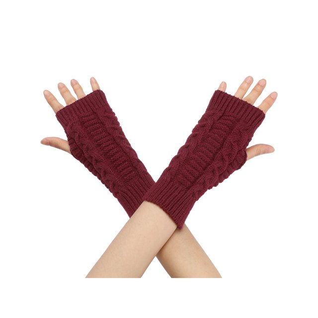 Guantes de punto sin dedos de longitud de muñeca para mujer Inspire Chic, tamaño único, color rojo vino, otoño-invierno
