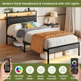 thumbnail image 4 of ENYOPRO Twin Bed Frame with LED Light and USB Charging Station, Metal Platform Bed with 2-Tier Storage Headboard, No Box Spring Needed, Strong Steel Slats, Noise Free, Black+Gray, 4 of 12