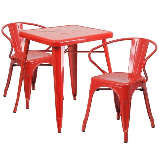 Flash Furniture 3 Piece Square Metal Bistro Dining Set in Red