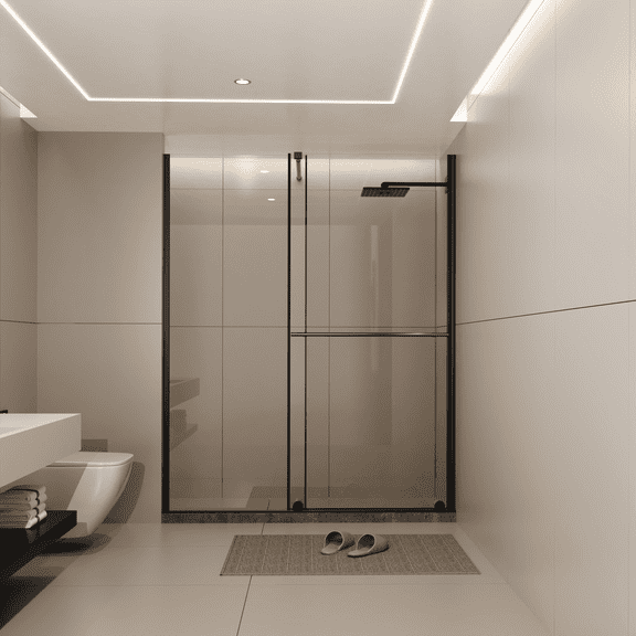 SESSLIFE 60"W x 72"H Adjustable Sliding Glass Shower Door, Frameless Bathtub Door with Dual Usage Walk-In Shower Screen, Stainless Steel Handle and Support Bar, Matte Black