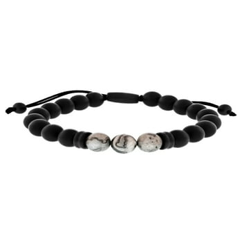 Believe by Brilliance Men's Stainless Steel, Onyx, and Triple stone Bead Bolo Bracelet
