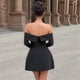 thumbnail image 4 of Vestido Mini para Mujer, con Hombros Descubiertos, Larga, Corte A, Vestido Formal Corto, para Fiesta y Club Negro M, 4 of 10