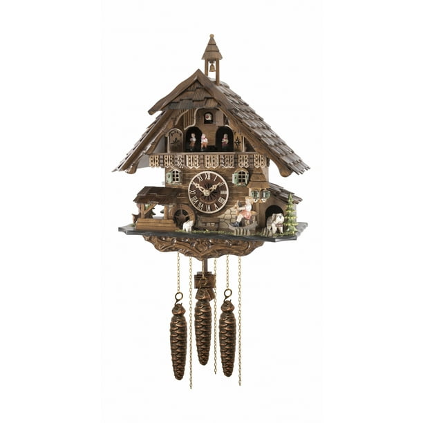 Quartz Cuckoo Clock Black forest house with music and dancers, moving