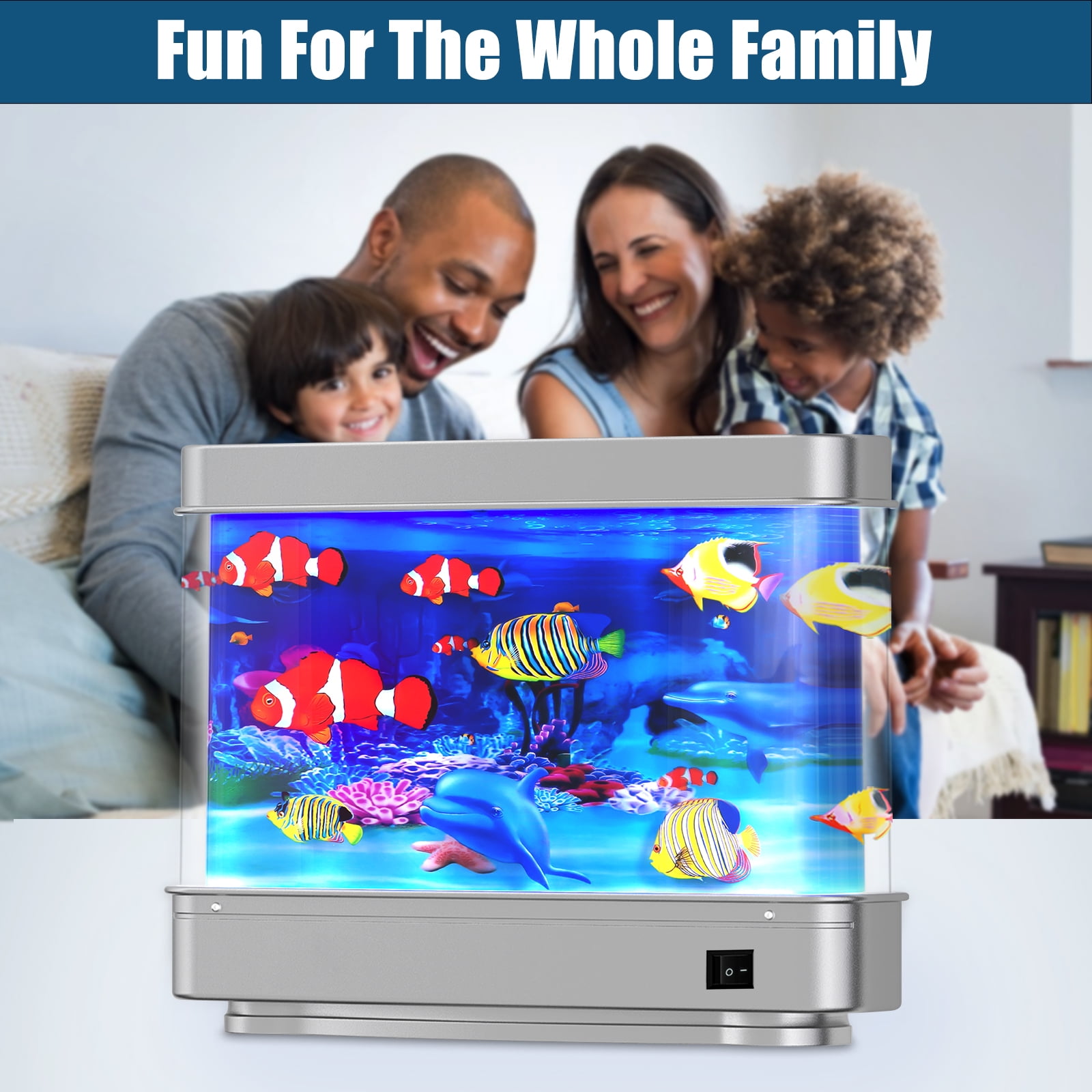 Artificial Fish Tank Virtual Ocean Toy - Mini Office Desk Aquarium, Colorful Aquarium, Motion Lamp Night Light with Moving Fish, Fun Gift for Kids and Adults