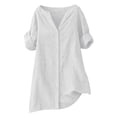 thumbnail image 4 of MEICHEN Keyhole Neck Button Down Shirts for Women Fashion Solid Color Casual Loose Rolled Sleeve Tops Women's Blouses, 4 of 4