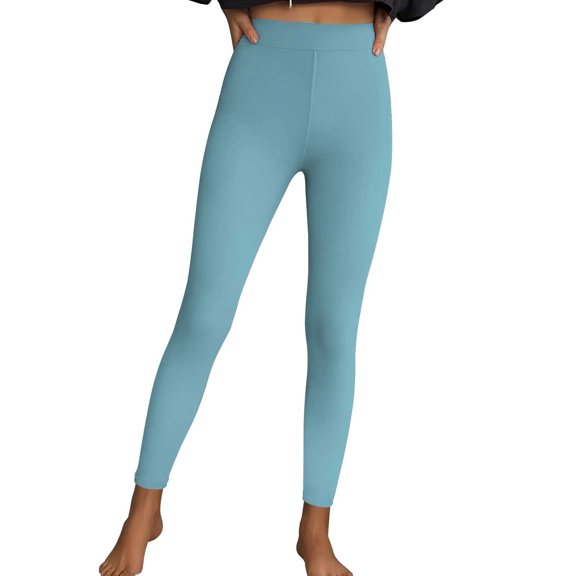 Staron Women's Solid Color Leggings Fitness Running Casual Pants Stretchy Tight Fitting Yoga Pants with High Waist Comfy Basic Workout Activewear Leggings, Sky Blue XL