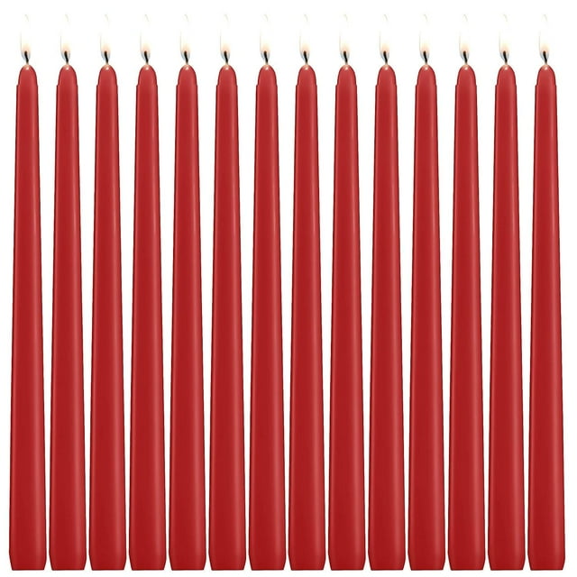 Asama Bougies Effilées Rouges - Ensemble de 14 Bougies Sans Goutte - 12 Pouces de Hauteur, 3/4 Pouce d'Épaisseur - 10 Heures de Combustion Propre