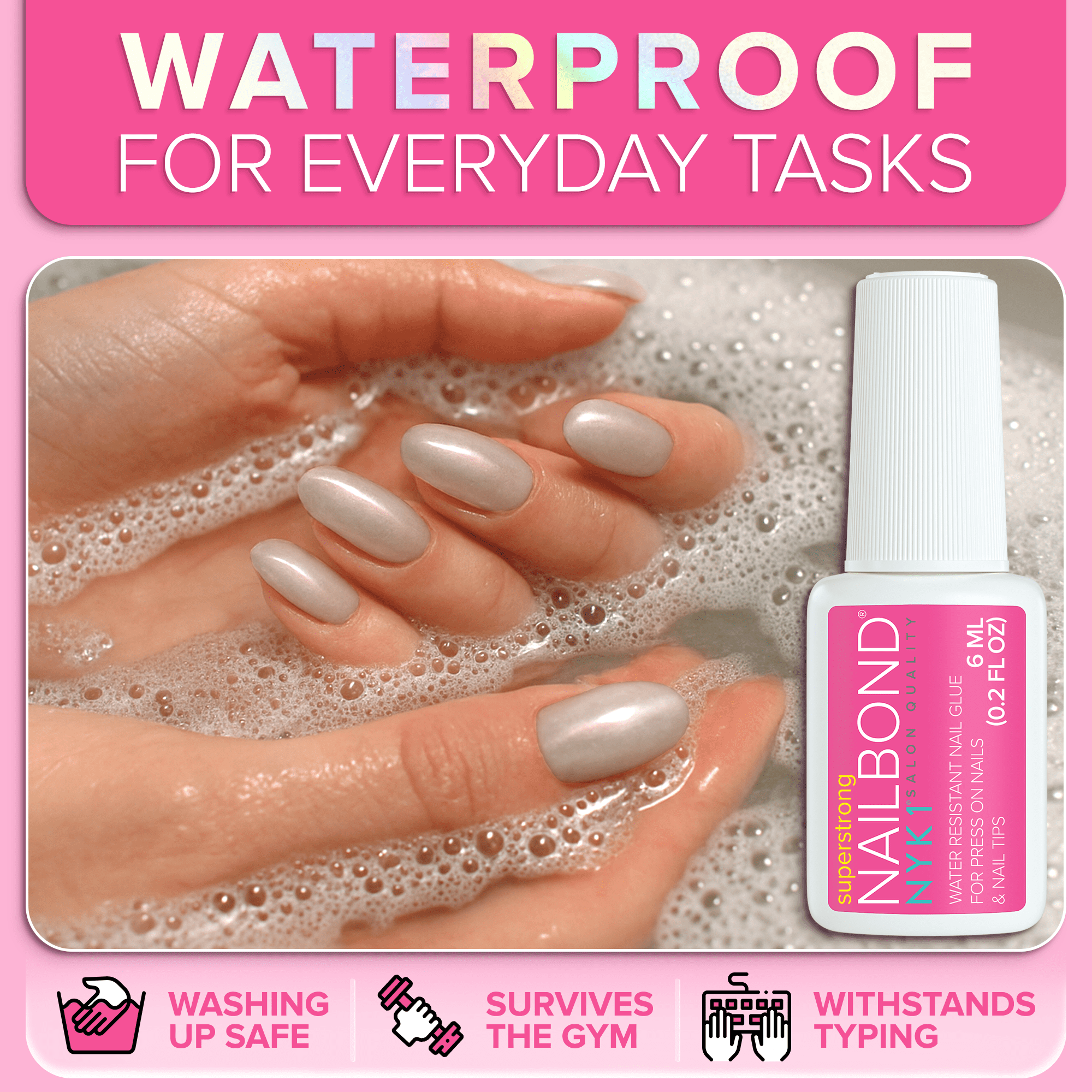 NYK1 NailBond Super Strong Brush-On Nail Glue for Press-Ons, Tips, & Fake Nails 6ml/0.2 fl oz