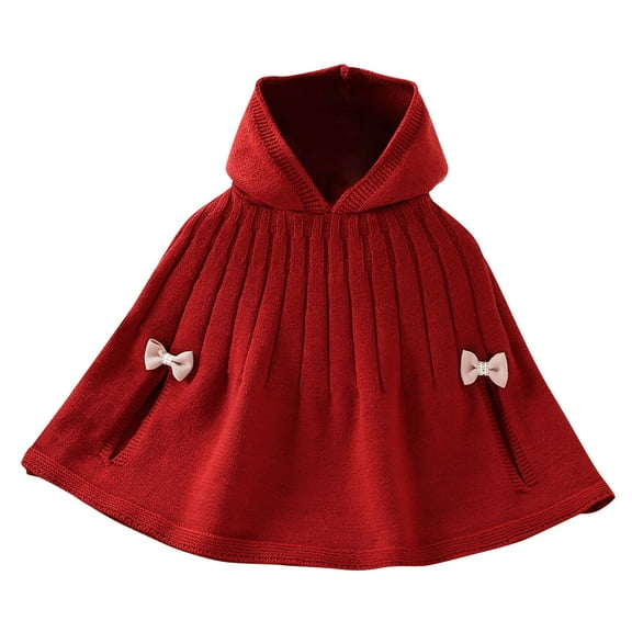 Chbgutlmr Baby Girls Clothes Toddler Cloaks Kids Ruched Knit Hooded Cloak Solid Color Bowknot Cute Tops