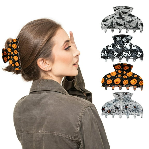 Floleo Halloween Hair Clips For Women Girls Spooky Spider Pumpkin Hair Claw Clips Non Slip Large Ghost Hair Clip For Thin Thick Hair Costume Cosplay Halloween Hair Accessories Gifts