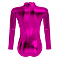 thumbnail image 3 of IBTOM CASTLE Women's Dance Ballet Leotards Long Sleeve Metalic Shiny Leather Turtleneck Gymnastics One Piece Lycra Bodysuits Dancewear 2XL Hot Pink, 3 of 8
