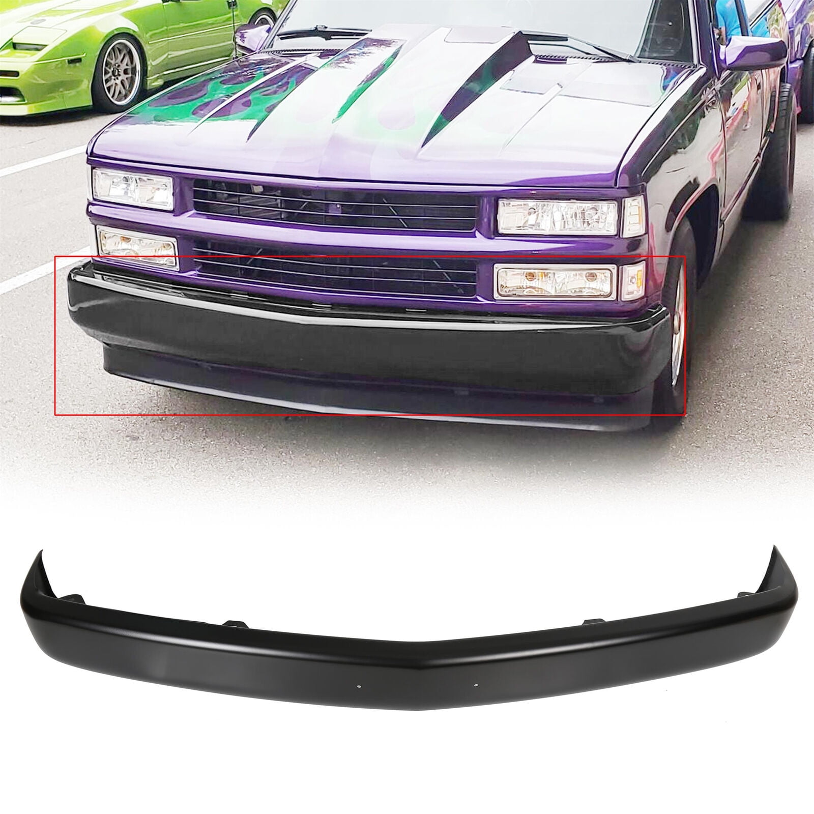 Steel Front Primed Bumper Face Bar Replacement W/License Plate Holes For 1988-1998 Chevy Silverado GMC Sierra C1500 K1500 Replacement For GM1002168 