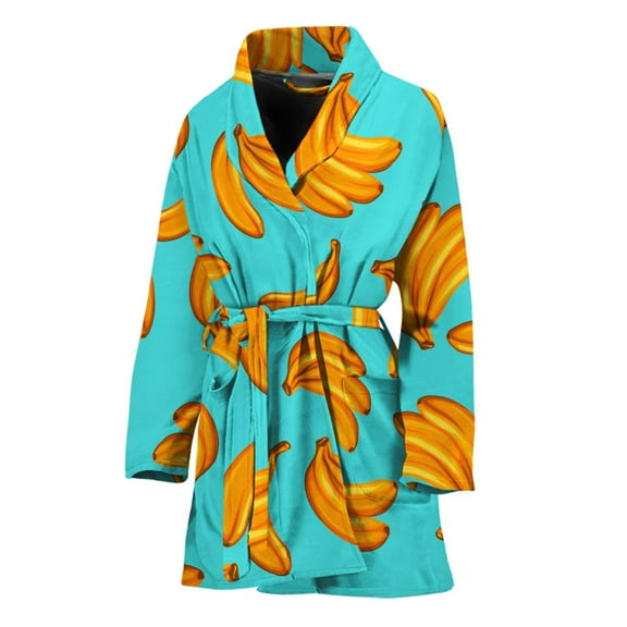 Blue Banana Pattern Women Bathrobe One Size Univeral Fits Fashion Lightweight Plush Fleece Long Robe For Women