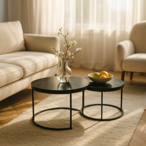 Homy Casa Modern Round Coffee Table Set of 2, Nesting Tables for Living Room Décor, Black