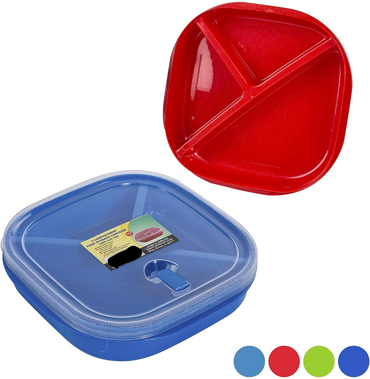 (Set of 4) Microwave Food Storage Tray Containers 3 Section