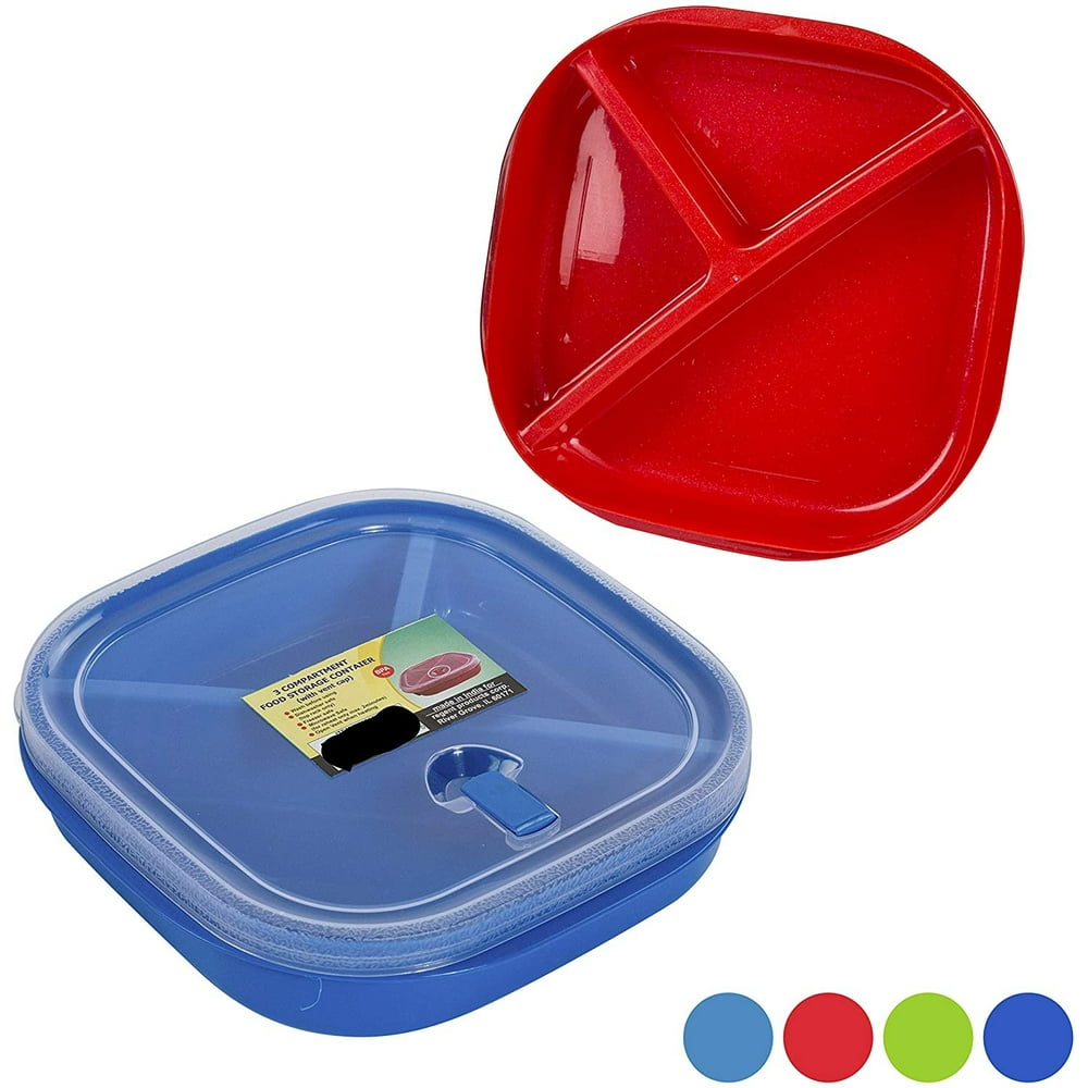 (Set of 4) Microwave Food Storage Tray Containers 3 Section