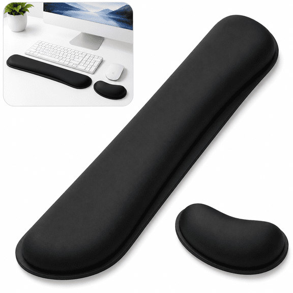 Memory Foam Wrist Rest for Computer Keyboard, Mouse, Ergonomic Design, Desk Pads, 2 Piece Set, Black