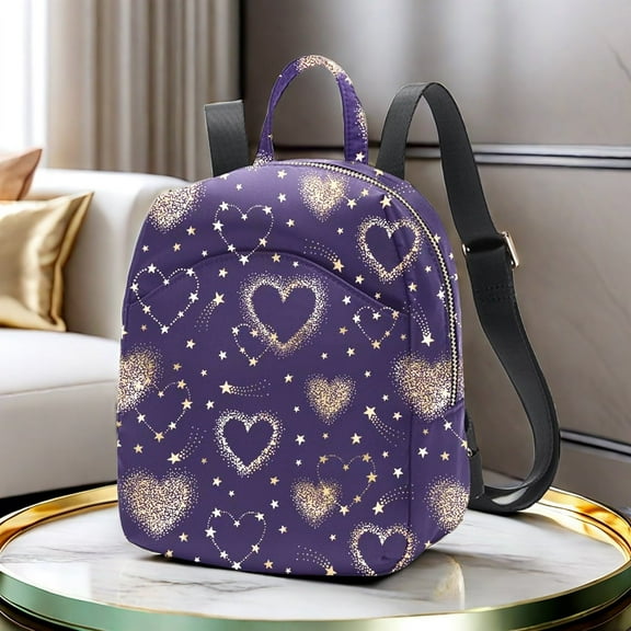 Alikpop Preppy Mini Backpack, Purple Polyester Daypack with Adjustable Strap, Zip Closure