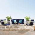 thumbnail image 2 of Lounge Sectional Sofa Chair Set, Aluminum, Metal, Steel, White Blue Navy, Modern Contemporary Urban Design, Outdoor Patio Balcony Cafe Bistro Garden Furniture Hotel Hospitality, 2 of 10