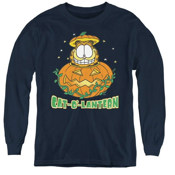 Garfield Cat O Lantern Youth Long Sleeve T-Shirt Navy