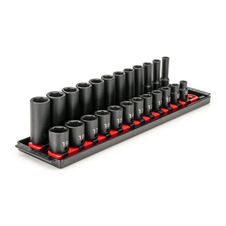 

TEKTON 3/8 Inch Drive 6-Point Impact Socket Set with Rails 24-Piece (8-19 mm) | SID91209