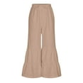 thumbnail image 6 of XFLWAM Women's Boho Elastic High Waisted Ruffle Hem Wide Leg Palazzo Pants Baggy Drawstring Trousers Khaki S, 6 of 8