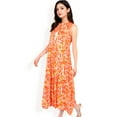 thumbnail image 6 of Women's Sleeveless Tiered Maxi Dress with Vibrant Abstract Print and Tassel Tie Detail- Orange,Small, 6 of 6